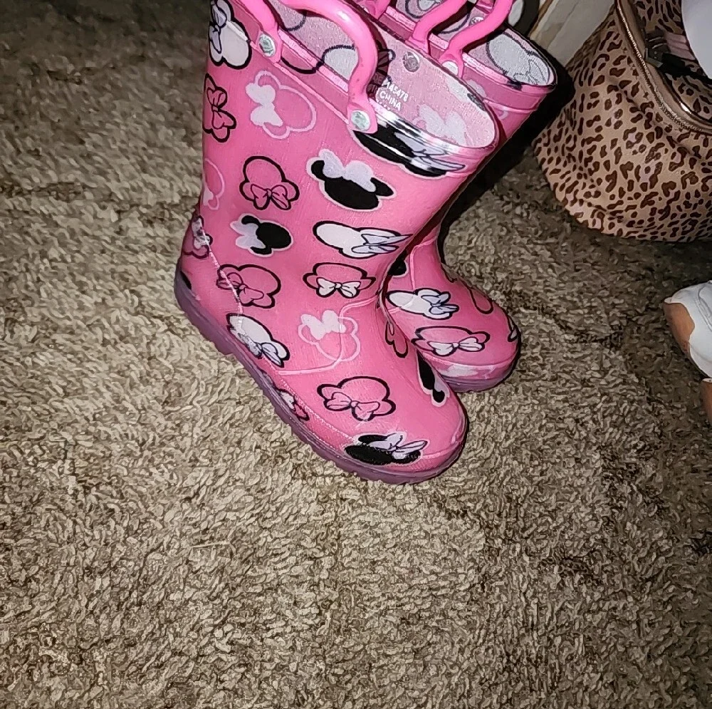 Kids Pink Patterned Rain Boots with Heart Handles